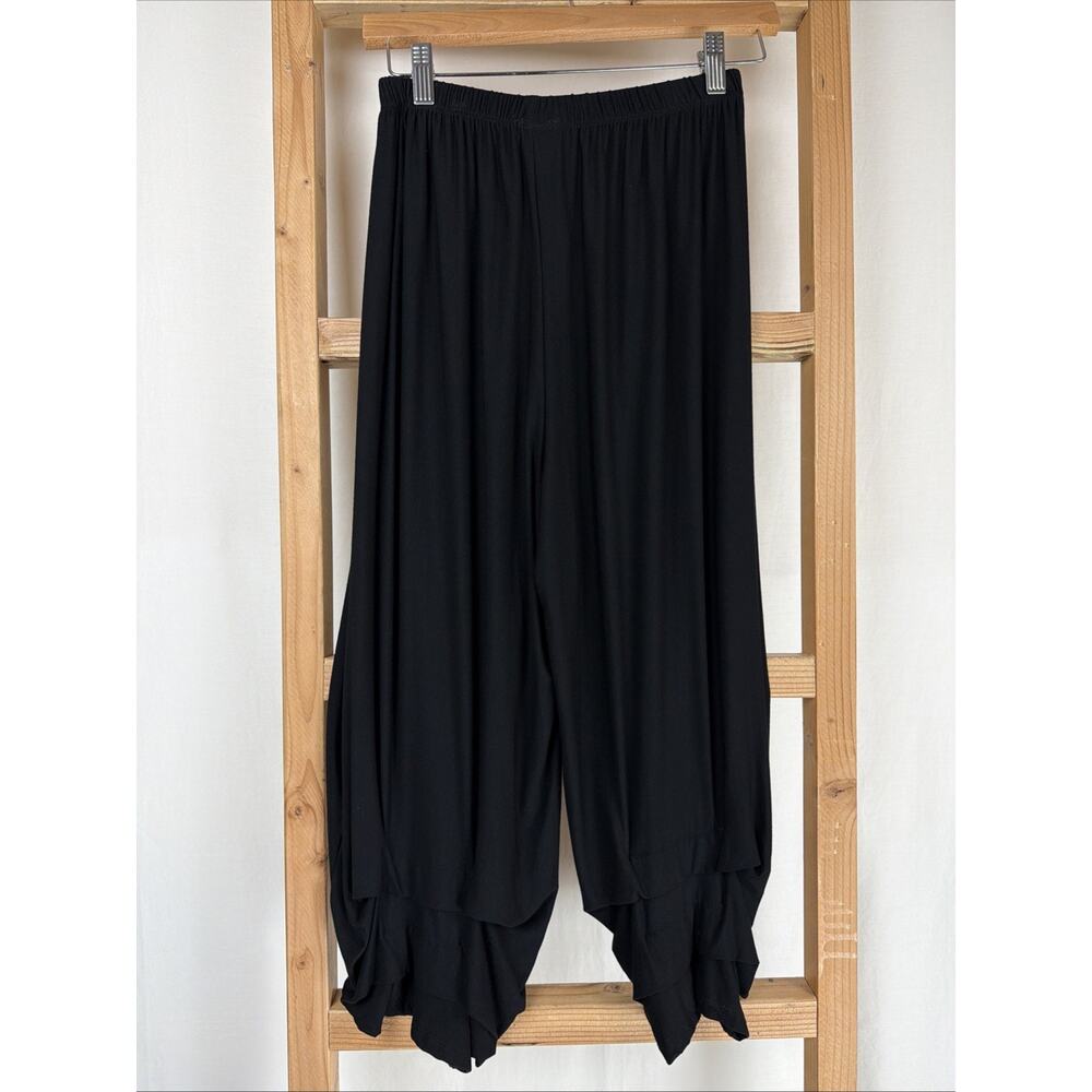 NWT Inoah Black Ruched Draping Hem Pull On Pants #0866 Size XS USA - Picture 2 of 5